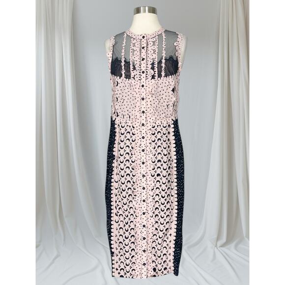 Byron Lars Beguile Navy Pink Laser Cut Sheath Dress – Size 6, Elegant Lace - Picture 2 of 11